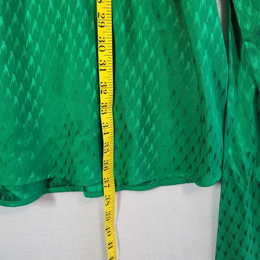 Express Emerald Satin Jacquard Faux Wrap Mini Dress L Belted Long Sleeve Patrick